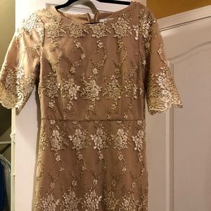 Badgley Mischka Gold and Cream Lace Midi Dress